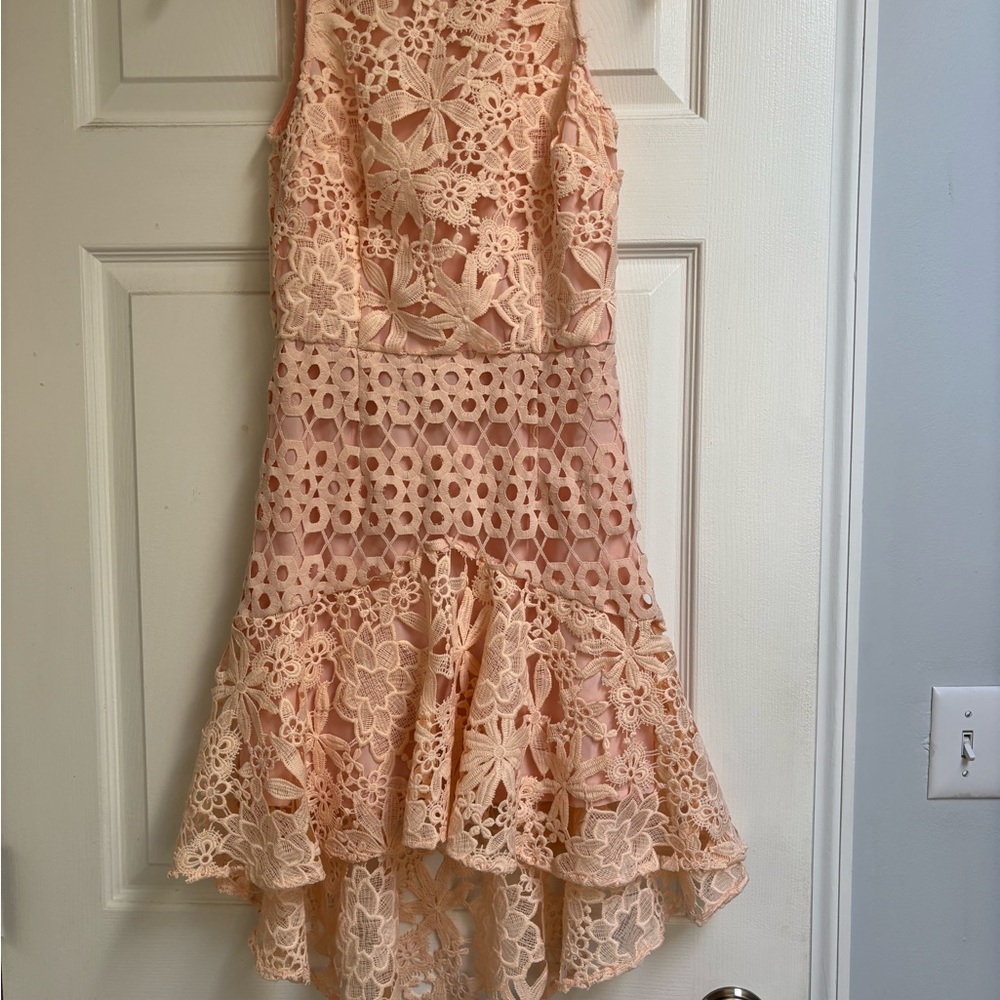 Floral Lace Formal Dress - Peach